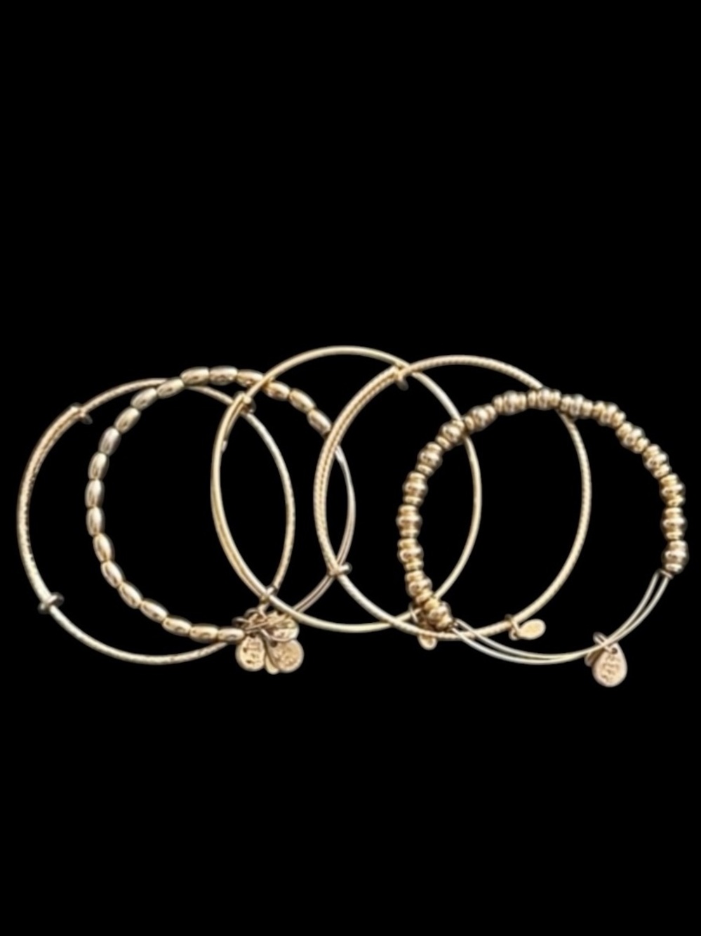 Set of 5 Alex and Ani Rafaelian Gold Beaded Stackable Bangle Bracelets